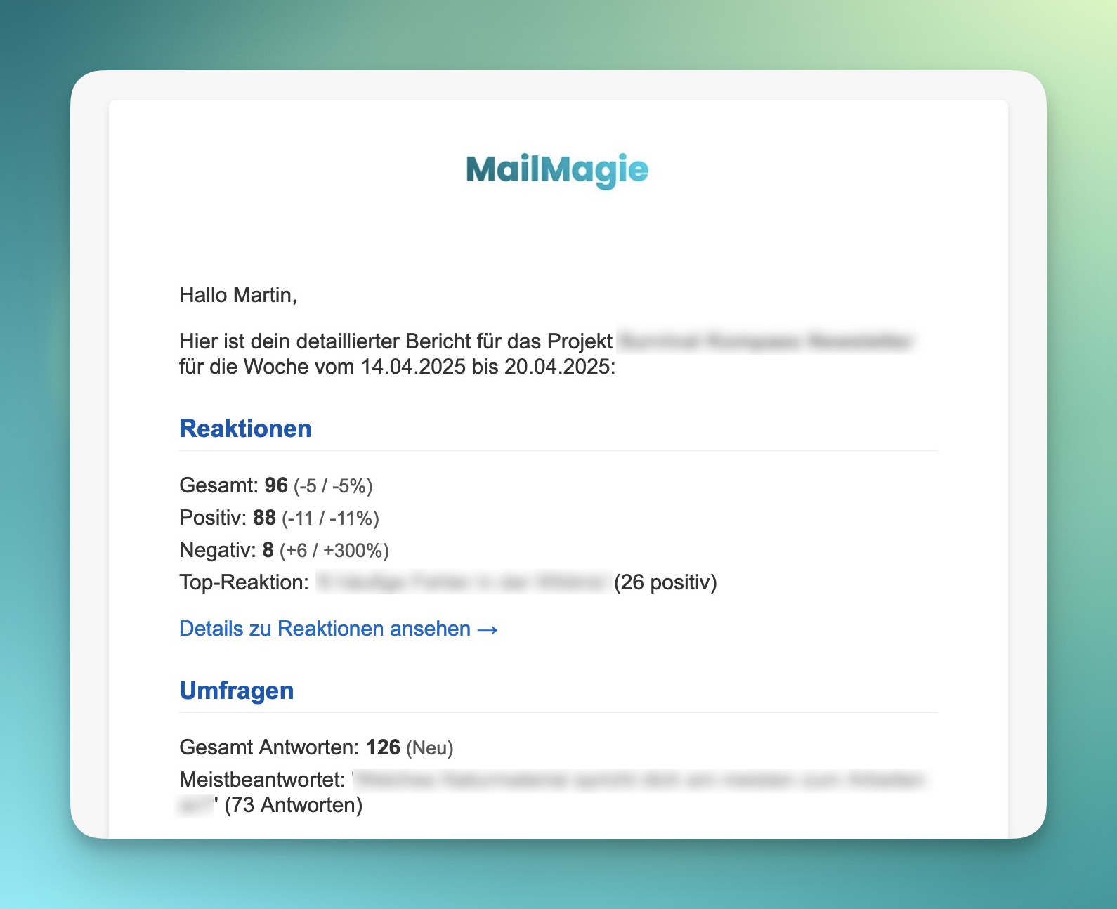 Beispiel für Wöchentliche Berichte